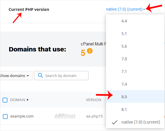 cp-cl-current-php-version-option.gif